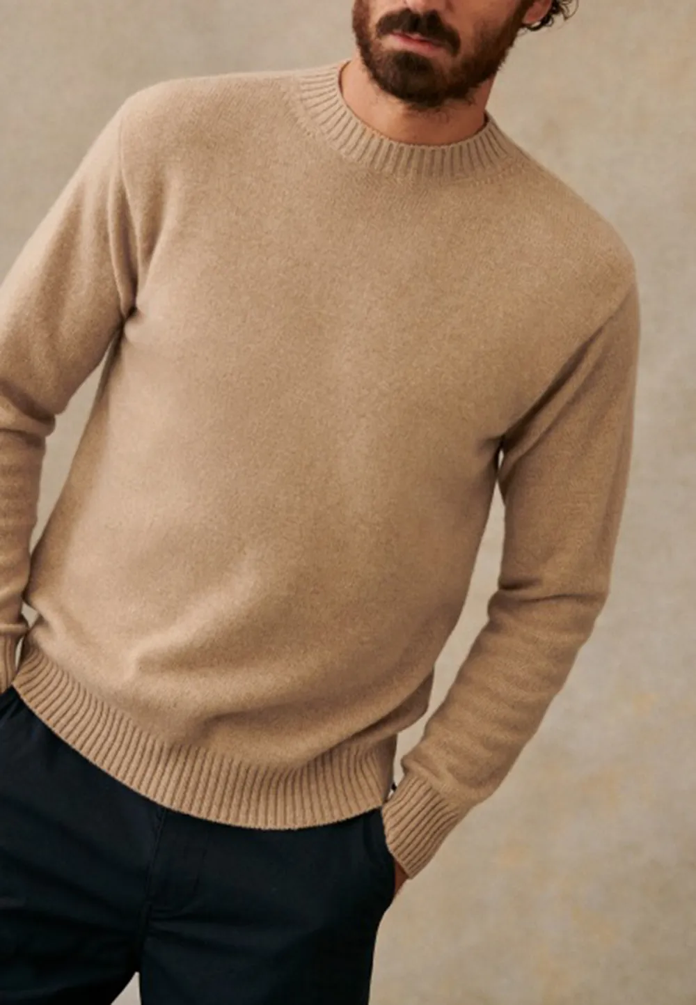 Beige Lightweight Knit Crew Neck Sweater
