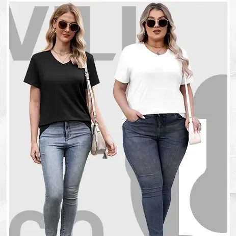 Women'S Casual V-Neck Short-Sleeve T-Shirt - Four-Piece Set