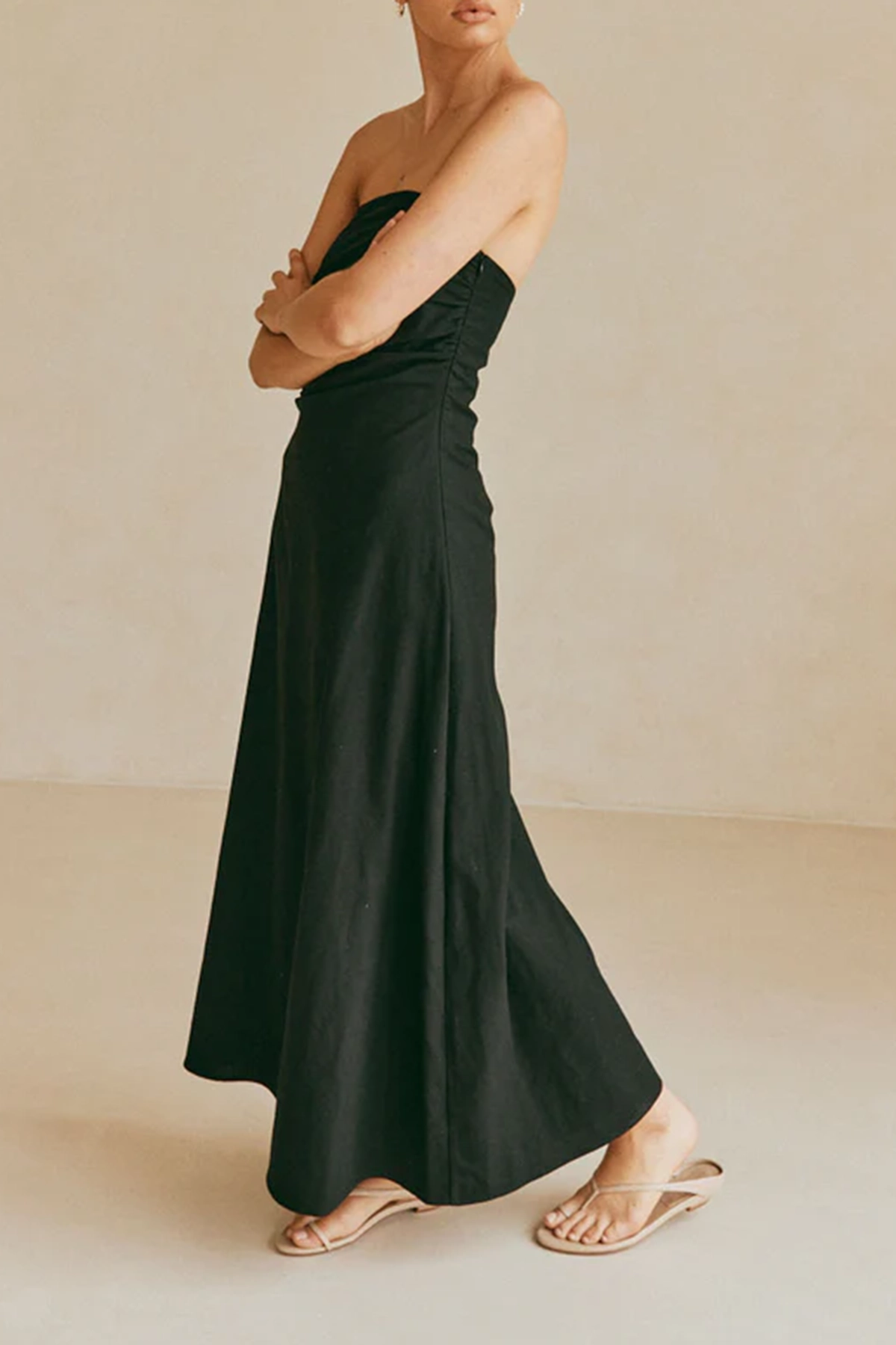 Strapless Ruched Midi Dress