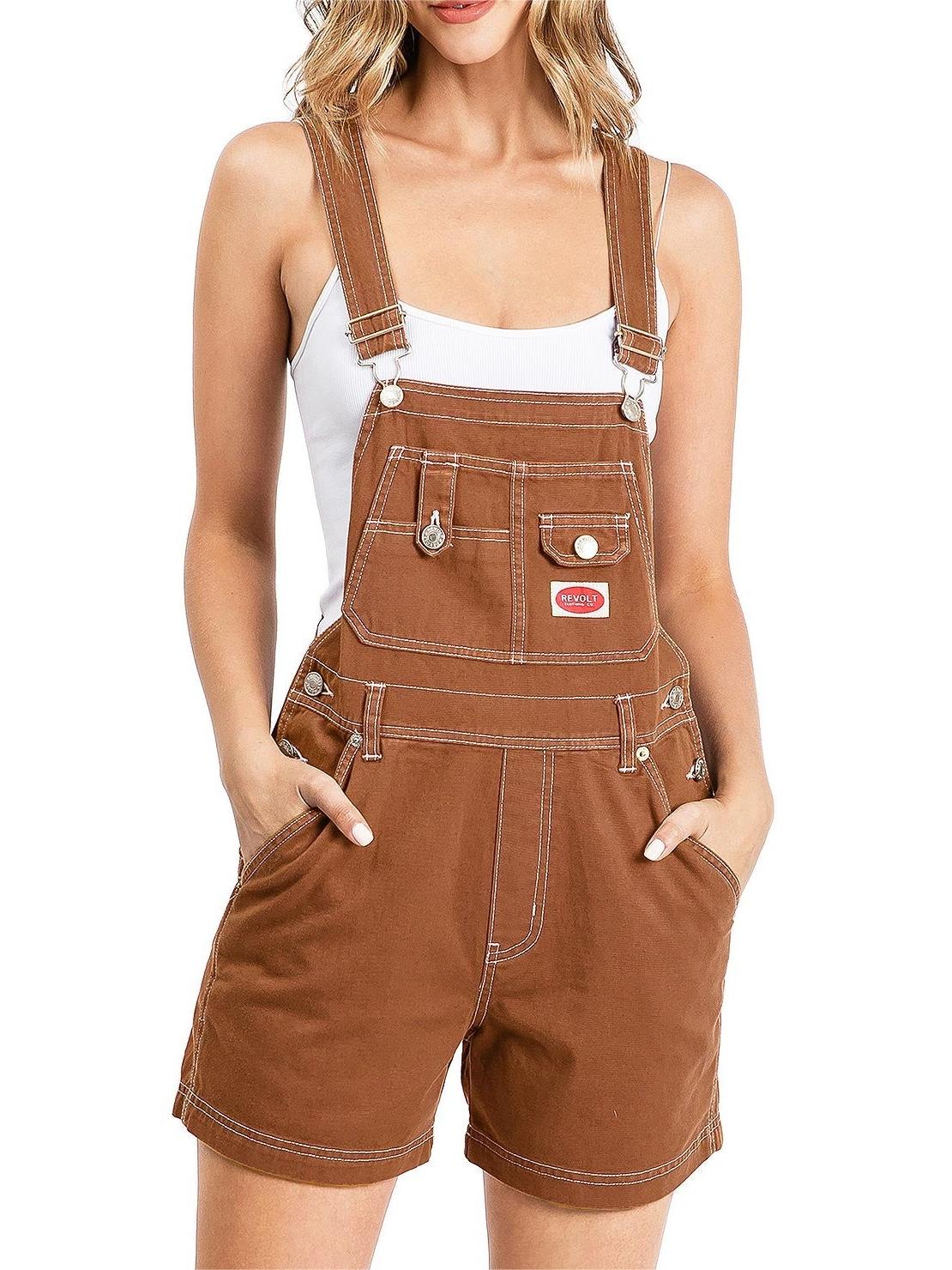 Brown Denim Overalls Shorts