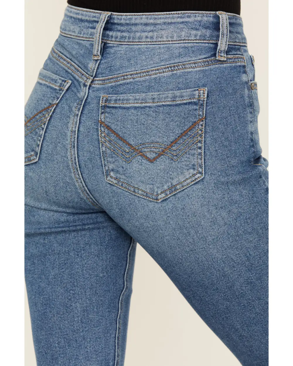 Structured High Rise Bootcut Stretch Denim Embroidered Jeans