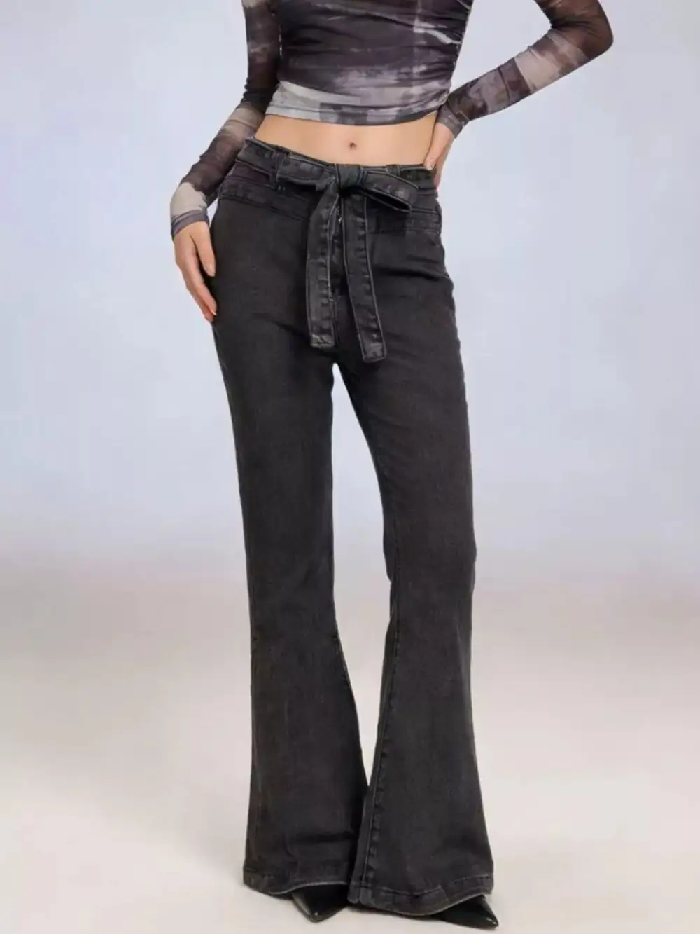 Sharp High Waist Flare Leg Denim Jeans