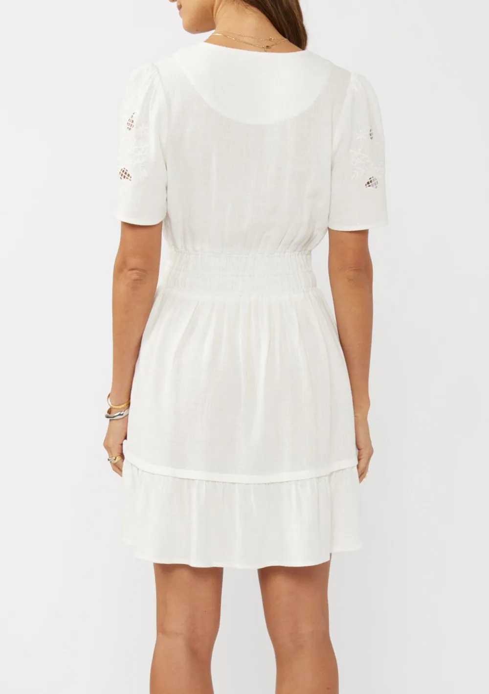 Notched Short Sleeve Mini Dress