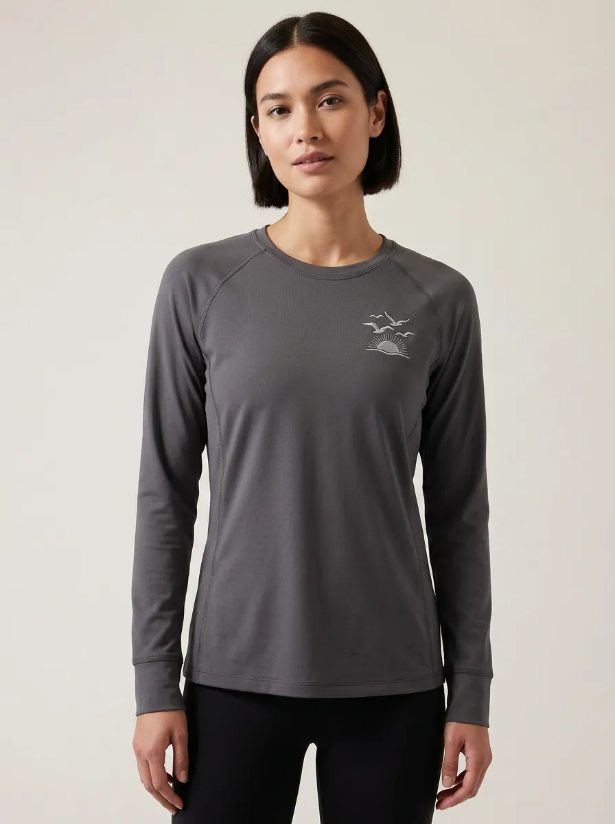 Women's Sun And Bird Embroidered Raglan Long Sleeve T-Shirt