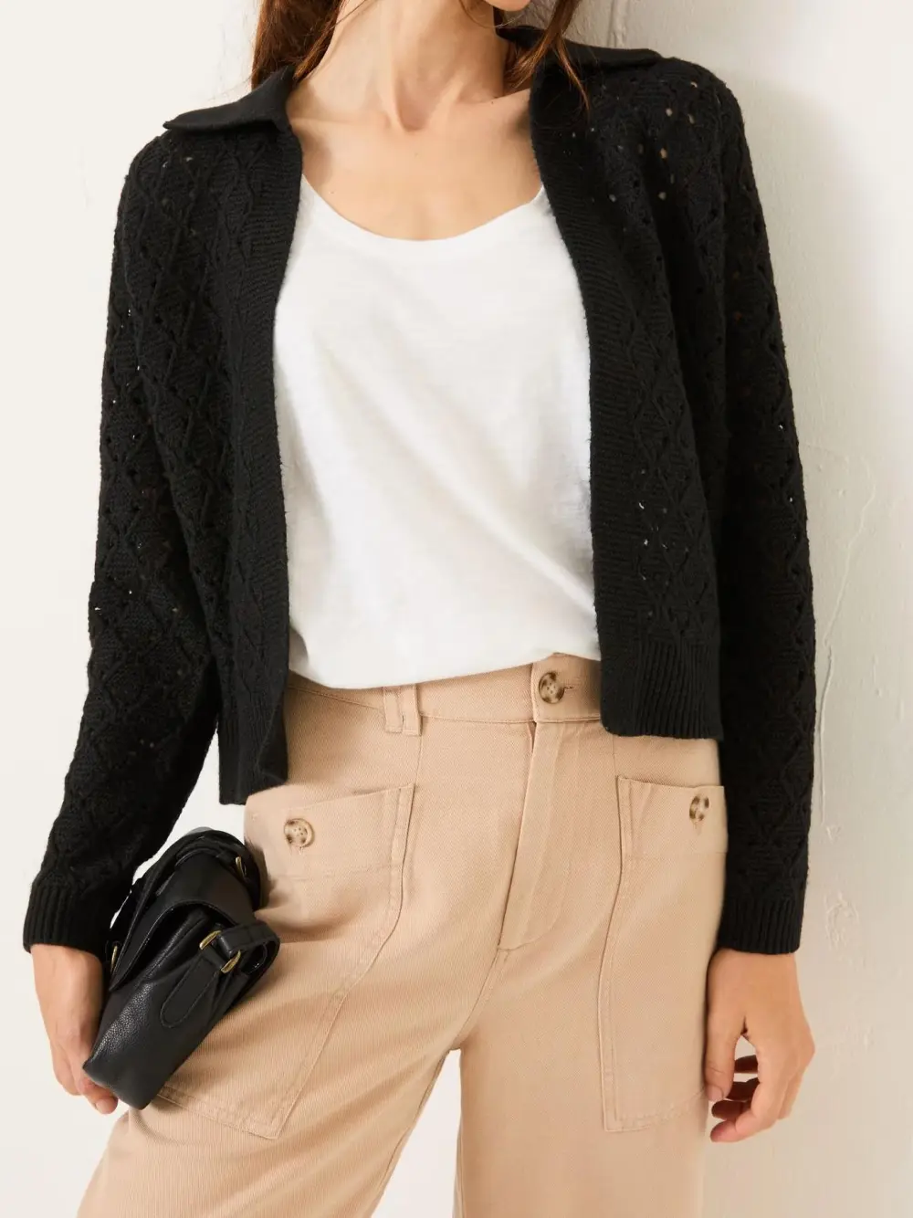 Lilah Black Pointelle Knitted Cardigan