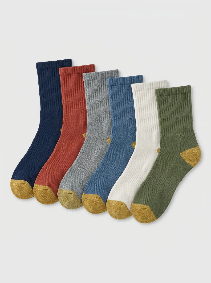Practical Ribbed Six-Pair Crew Socks