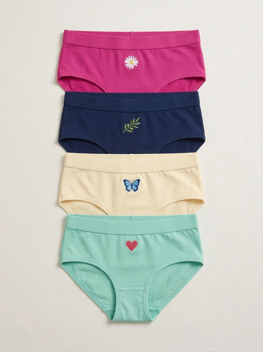 Women's Mid-Rise Wide-Waistband Mixed-Motif Embroidered Briefs Four Pack