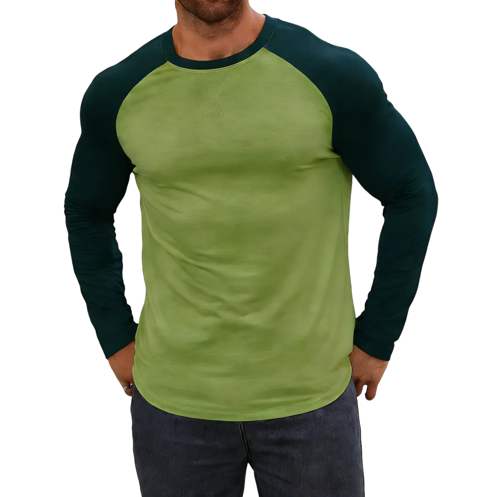 Men's long-sleeved color-blocked slim-fit T-shirt