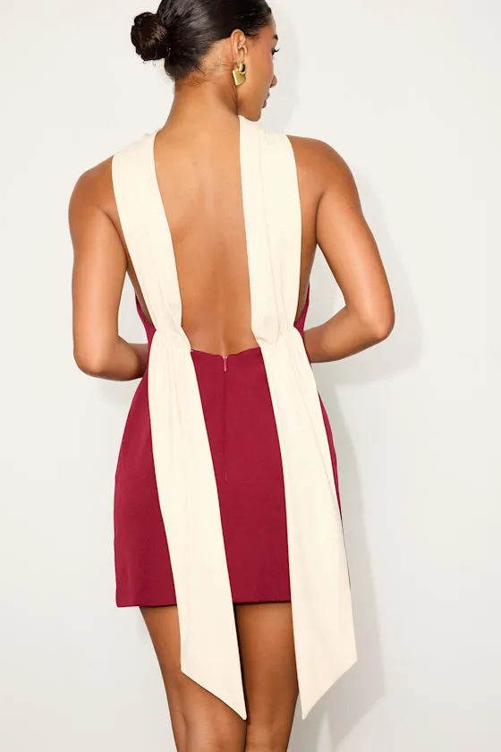 Sandri Black and Cream Backless Bodycon Mini Dress
