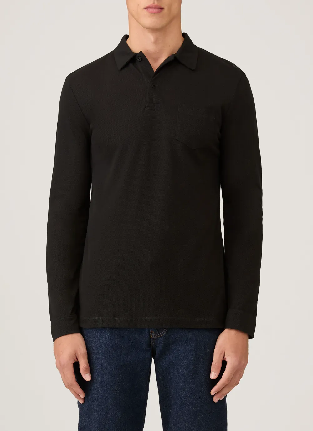 Understated Everyday Slim Fit Mesh Cotton Long Sleeve Polo Shirt