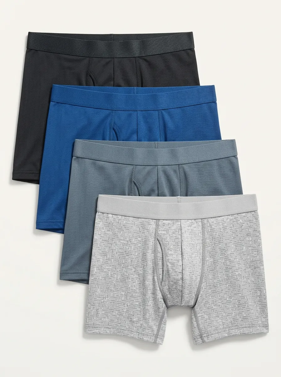 Mesh Performance-Inspired Breathable-Look Cotton Men's Boxer Briefs Four-Pack