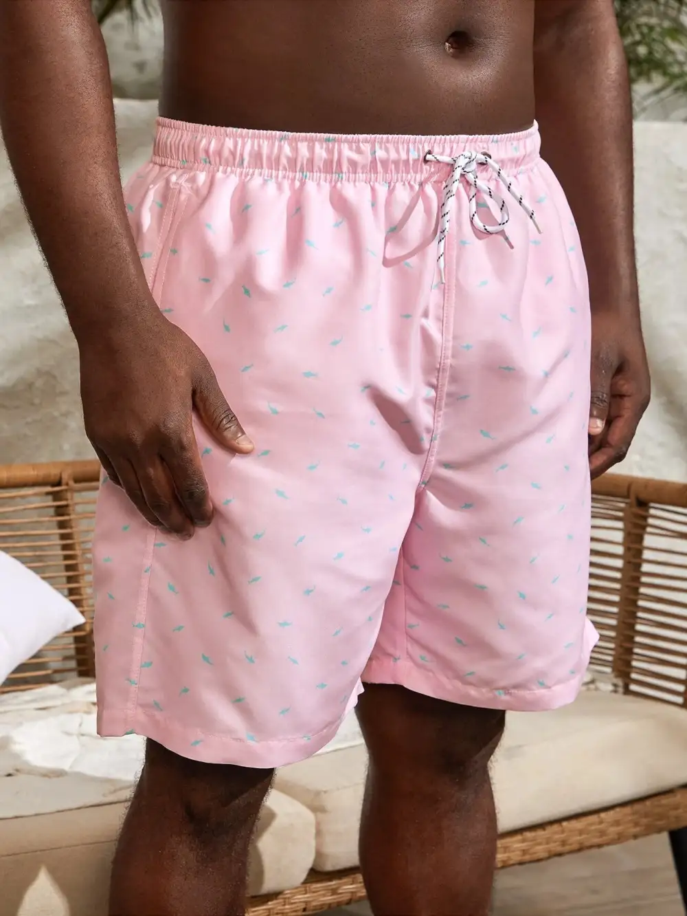 Men's Drawstring Allover Print Swim Trunks
