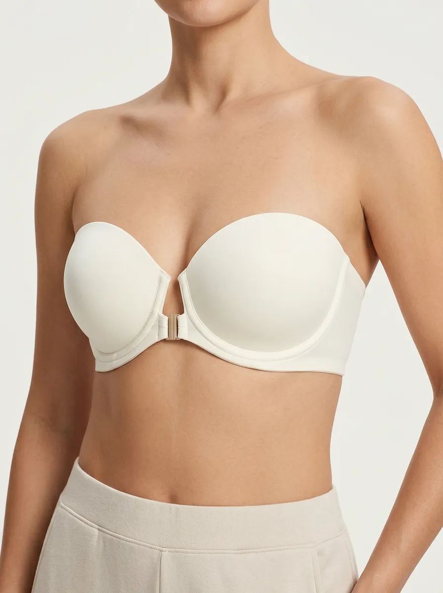 Women's Metal-Clasp Bandeau-Style Front-Closure Strapless Bra