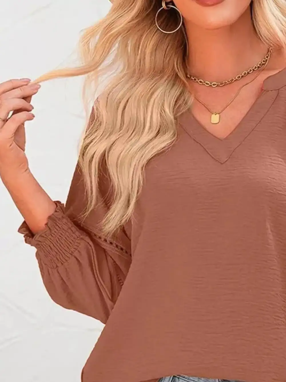 Smocked Long Sleeve Blouse