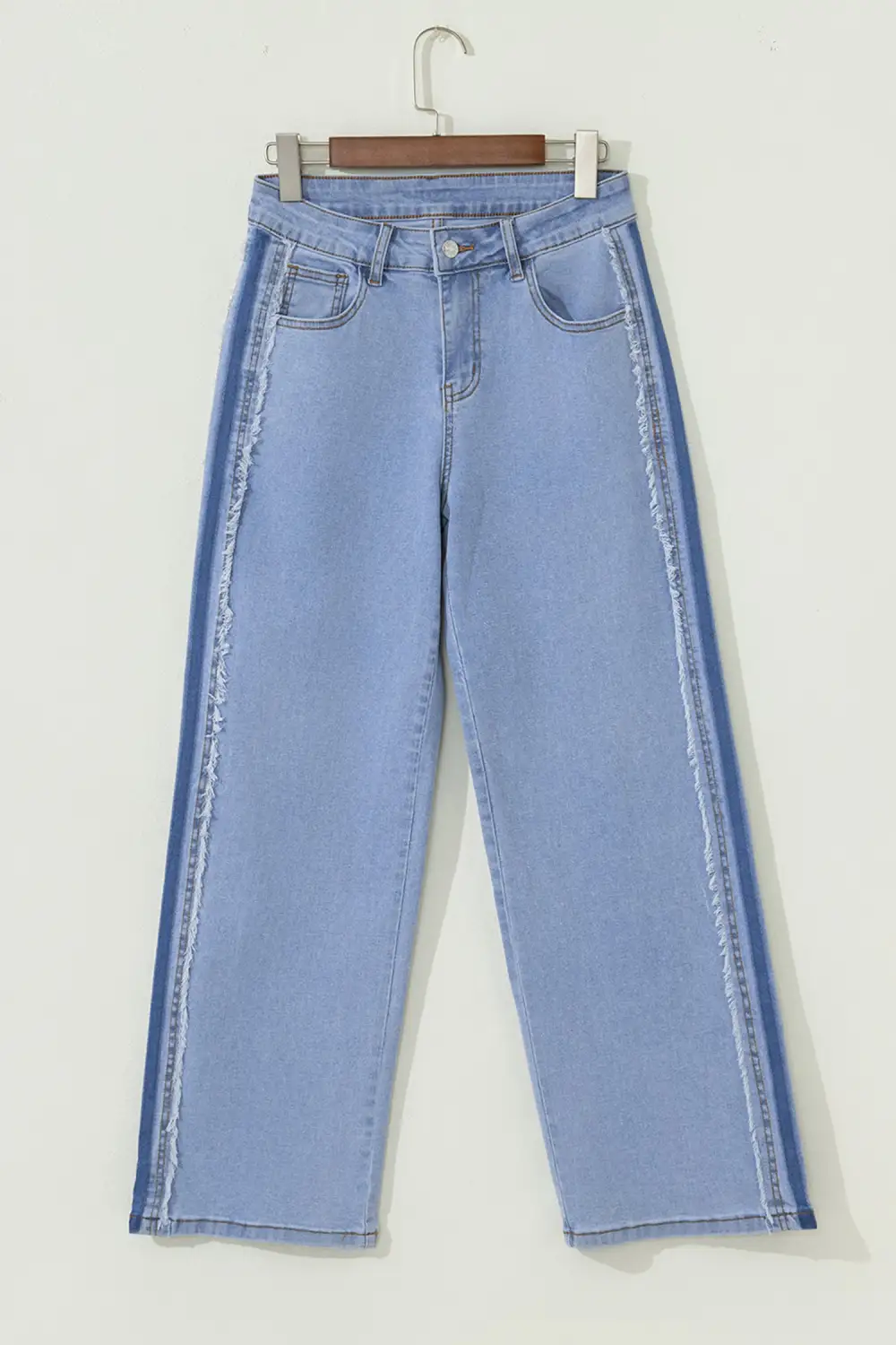 Frayed Contrast Stripe Side Panel Patchwork Jeans