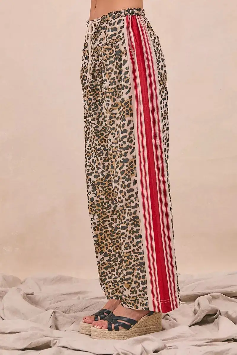 Bohemian Sequin Leopard Print Drawstring Pocketed Pants