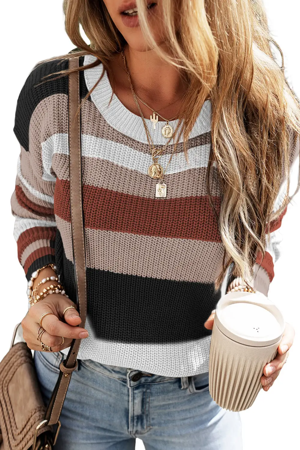 Classic Round Neck Color Block Knit Sweater