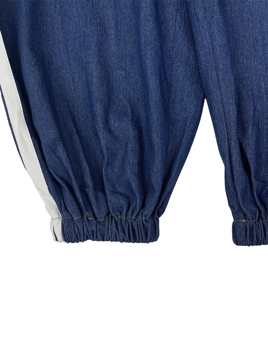 Enkelgebonden Losse Contrastkleurige Zakken Split Joint Gestreepte Jumpsuits