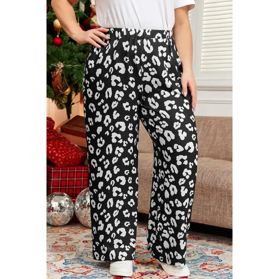 Plus Size Leopard Elastic Waist Pants