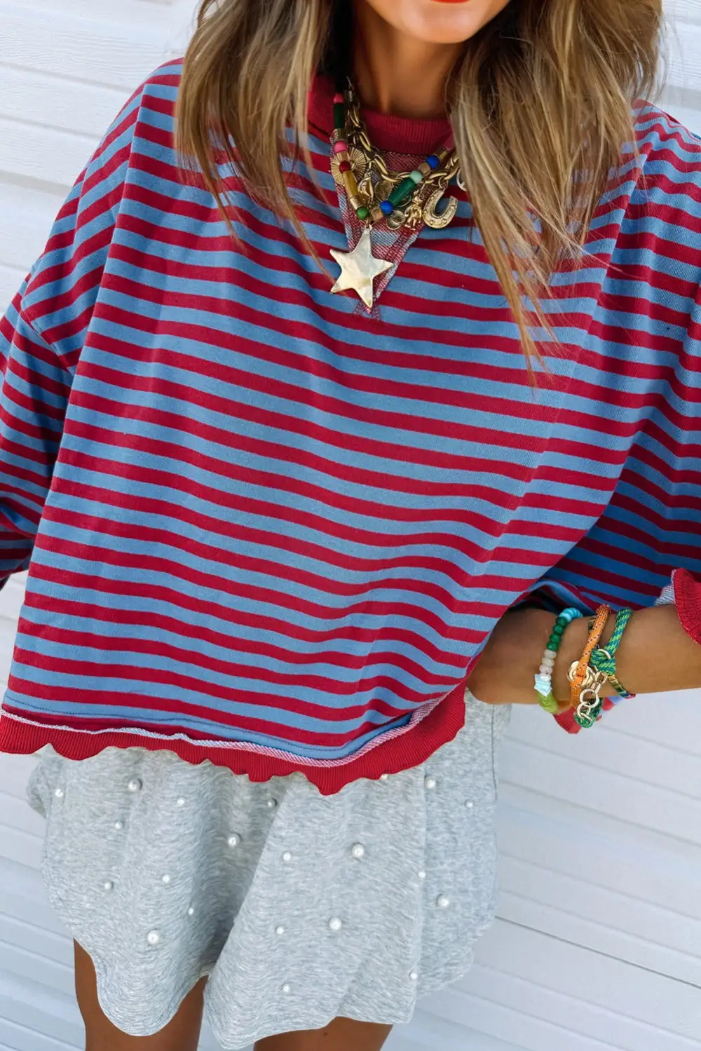 Relaxed Striped Ribbed Exposed Seam Sweatshirt