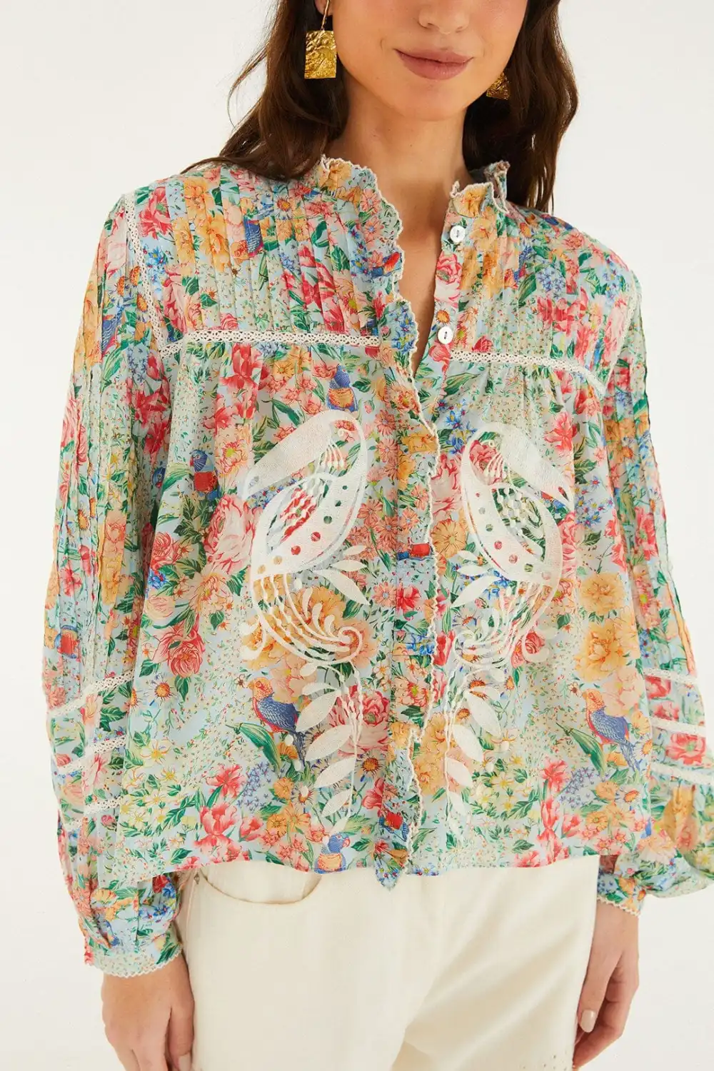 Classic Embroidered Long-Sleeve Blouse