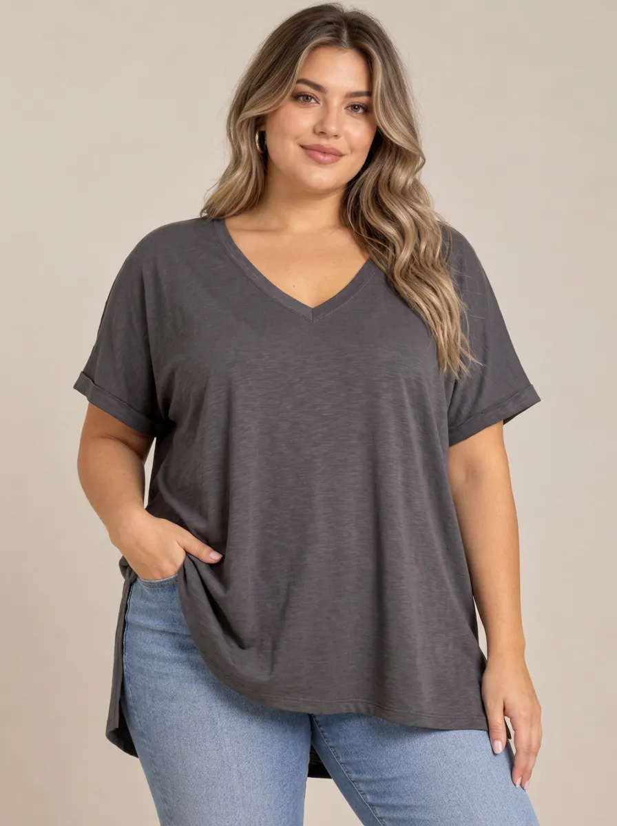 Women's Plus Size V Neck Relaxed T Shirt with Plus Size V Neck Relaxed Fit Detail