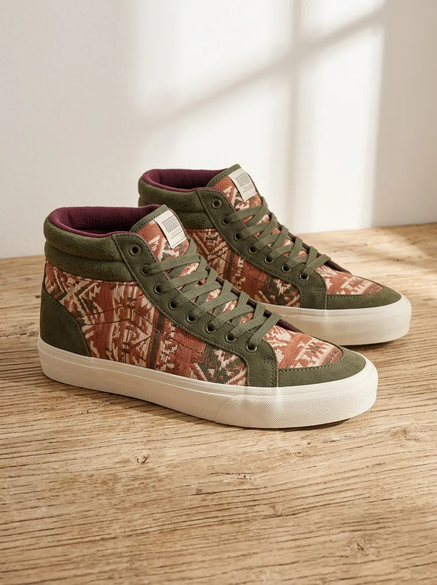 Women's Boho Tribal Pattern Olive Green Printed High Top Sneakers