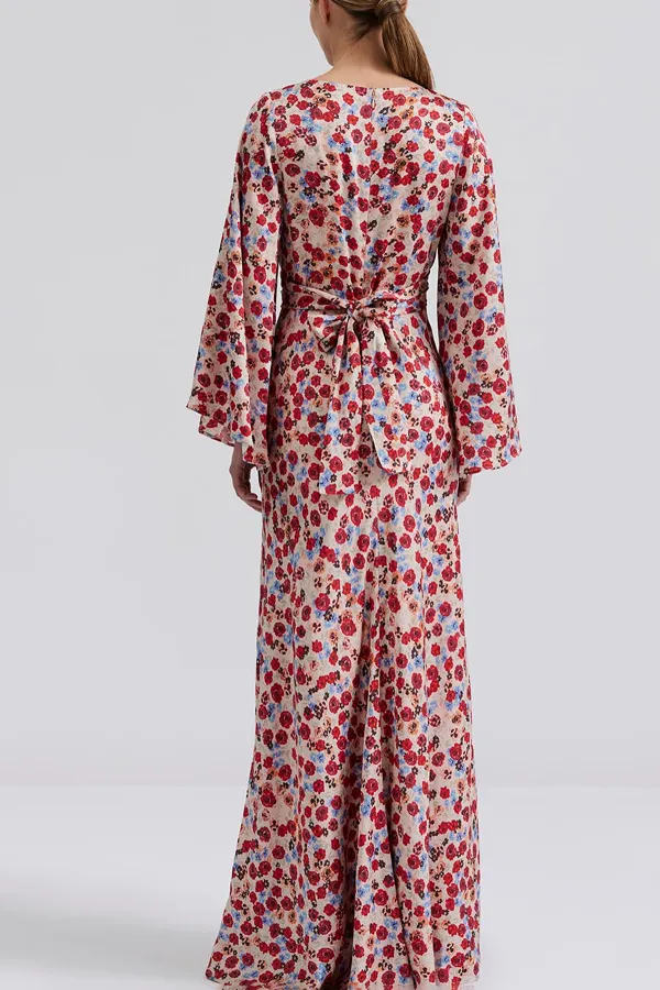 Floral Print Flutter Sleeve Wrap Maxi Dress