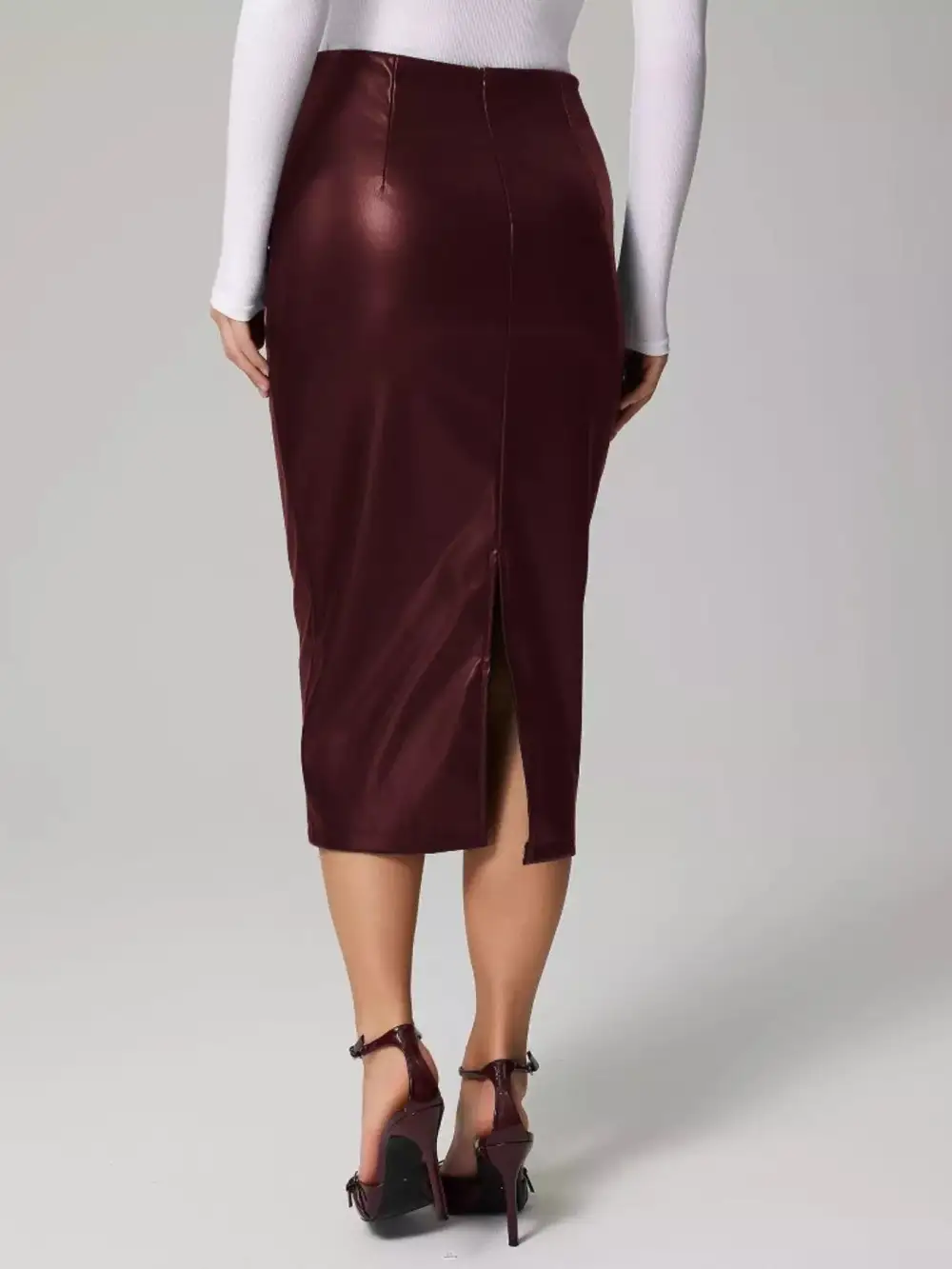 Slit Back Leather Skirt