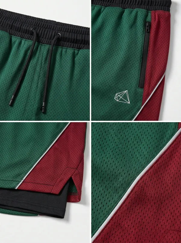 Sporty Colorblock Detail Mesh Detail Wardrobe Men's Basketball Shorts
