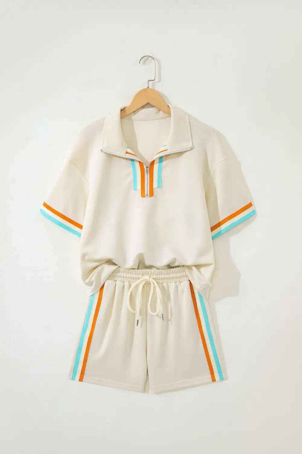 Half-Zip Striped Polo Shirt and Shorts Set