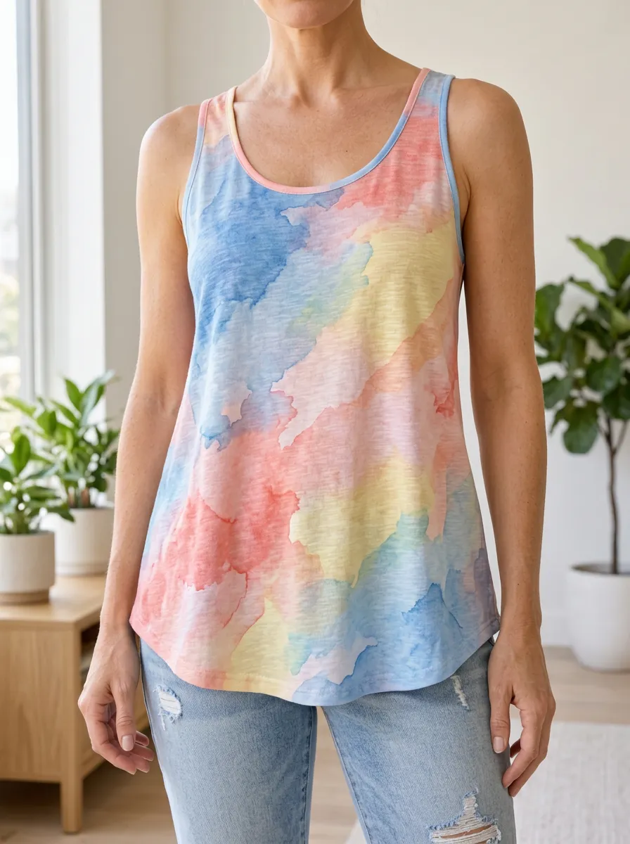Women's Summer Casual Watercolor Pastel Printed Tank Top