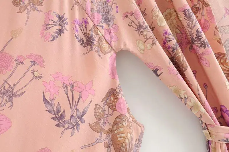 Floral Print Bat Sleeve Kimono Dress