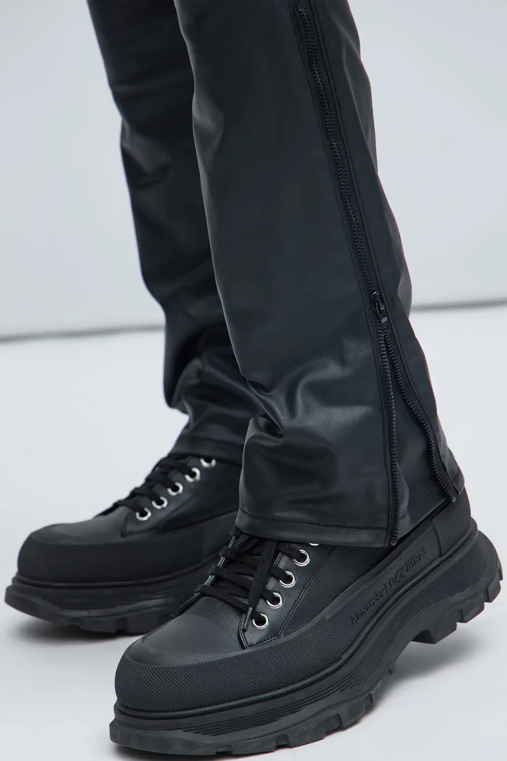 Waxed Cargo Zipper Flare Pants