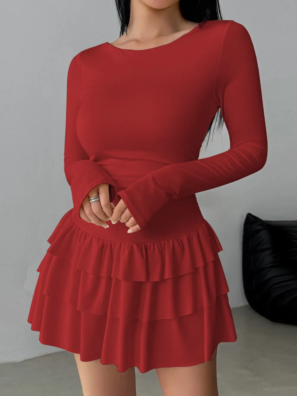 Ruffle Long Sleeve Mini Dress