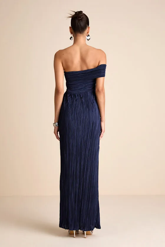 Poised Performance Fuchsia Plisse One-Shoulder Maxi Dress