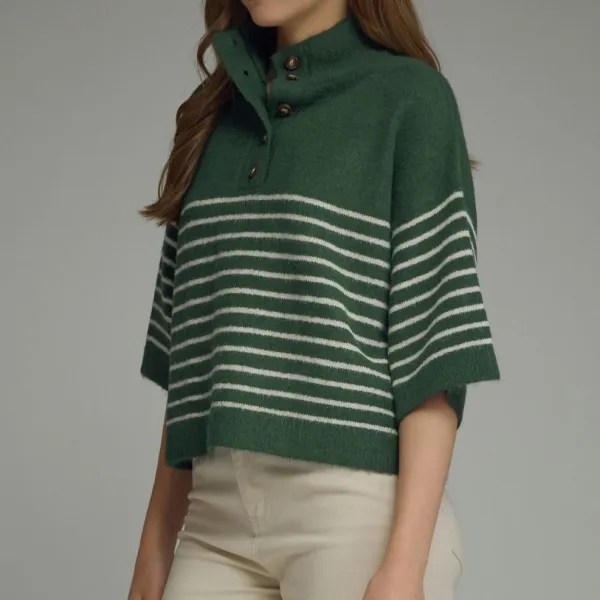 Button Detail Stripe Sweater