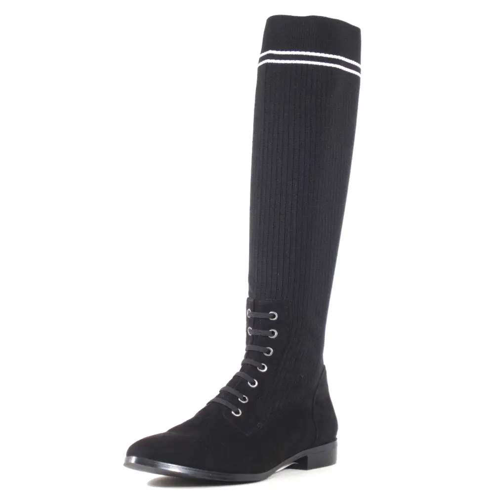 Lace Up Sock Stretch Knee High Boots