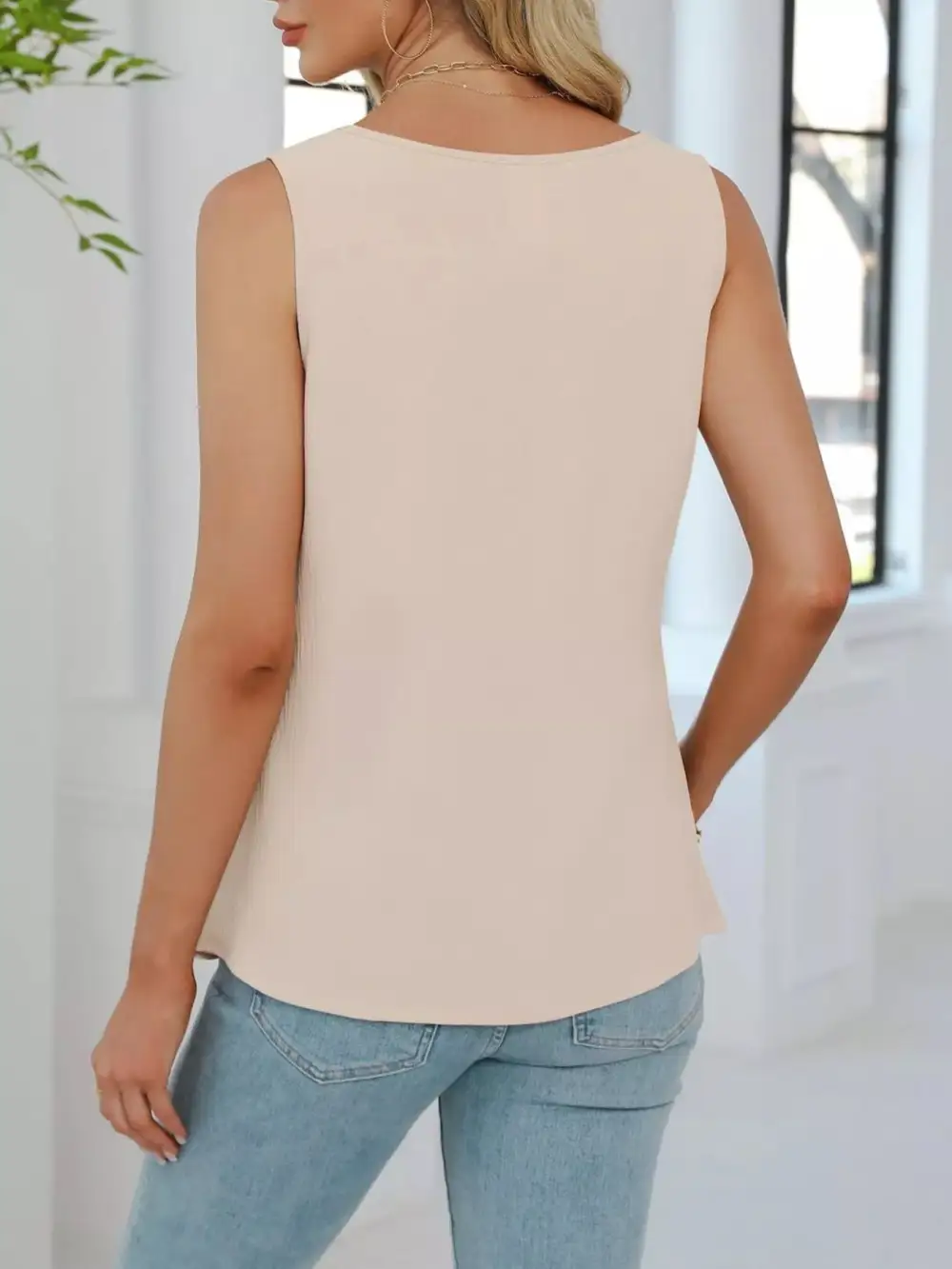 V Neck Pleated Tank