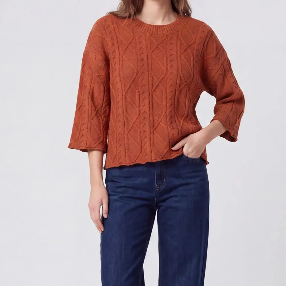 3/4 Sleeve Cable Sweater