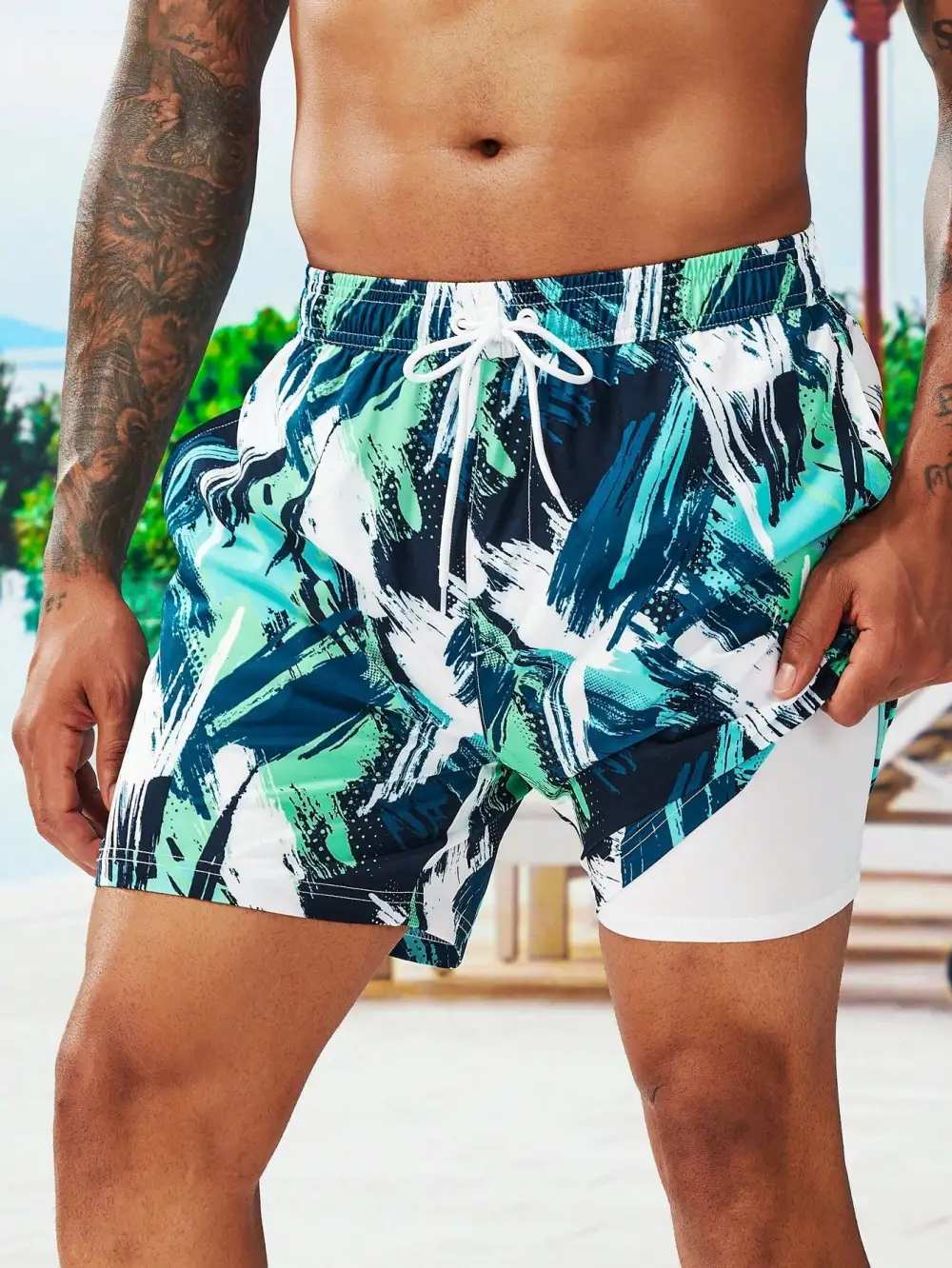 Men's Brush Print Swim Trunks