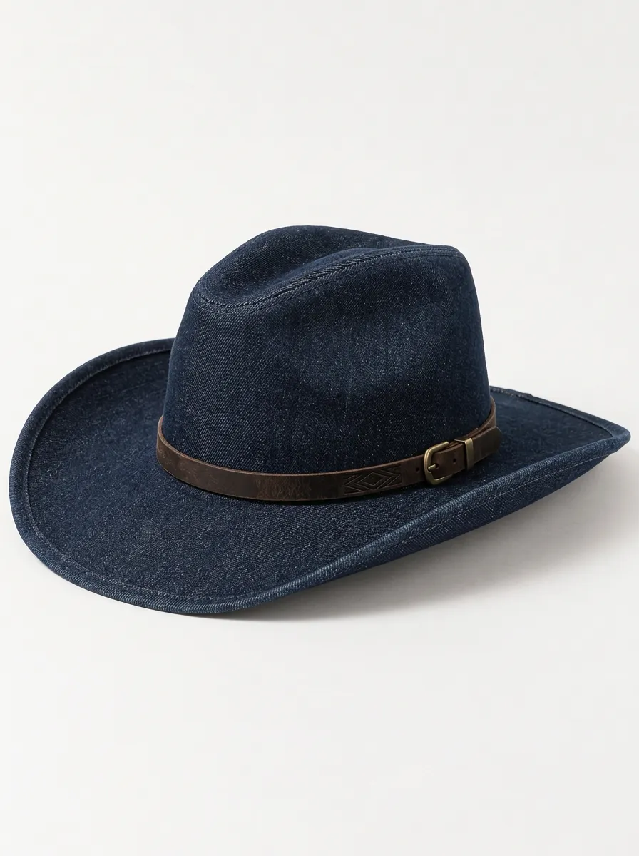 Classic Leather Look Curved Brim Breathable Men's Cowboy Hat