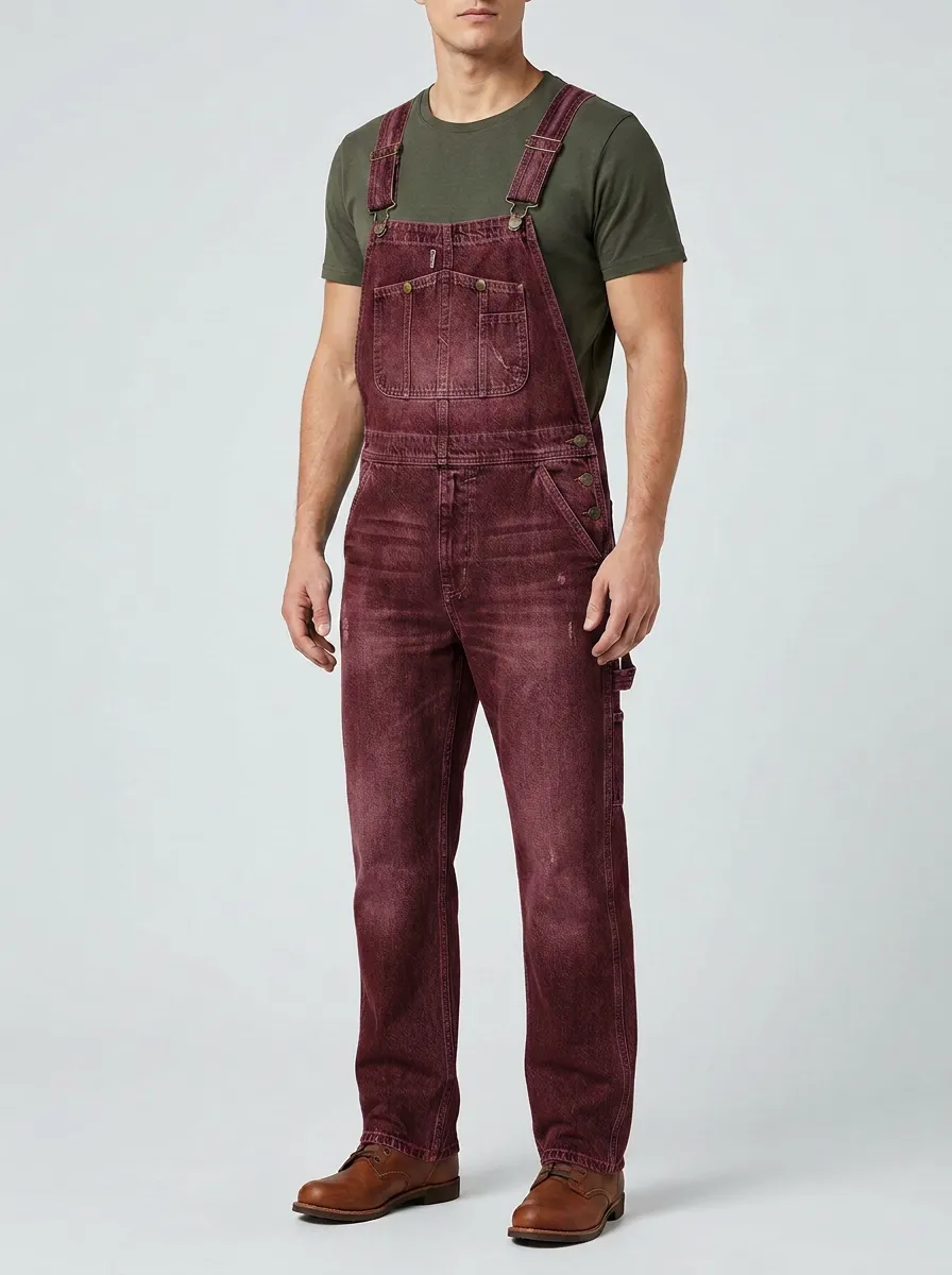 Men's Vintage Distressed Blue Denim Bib Overalls