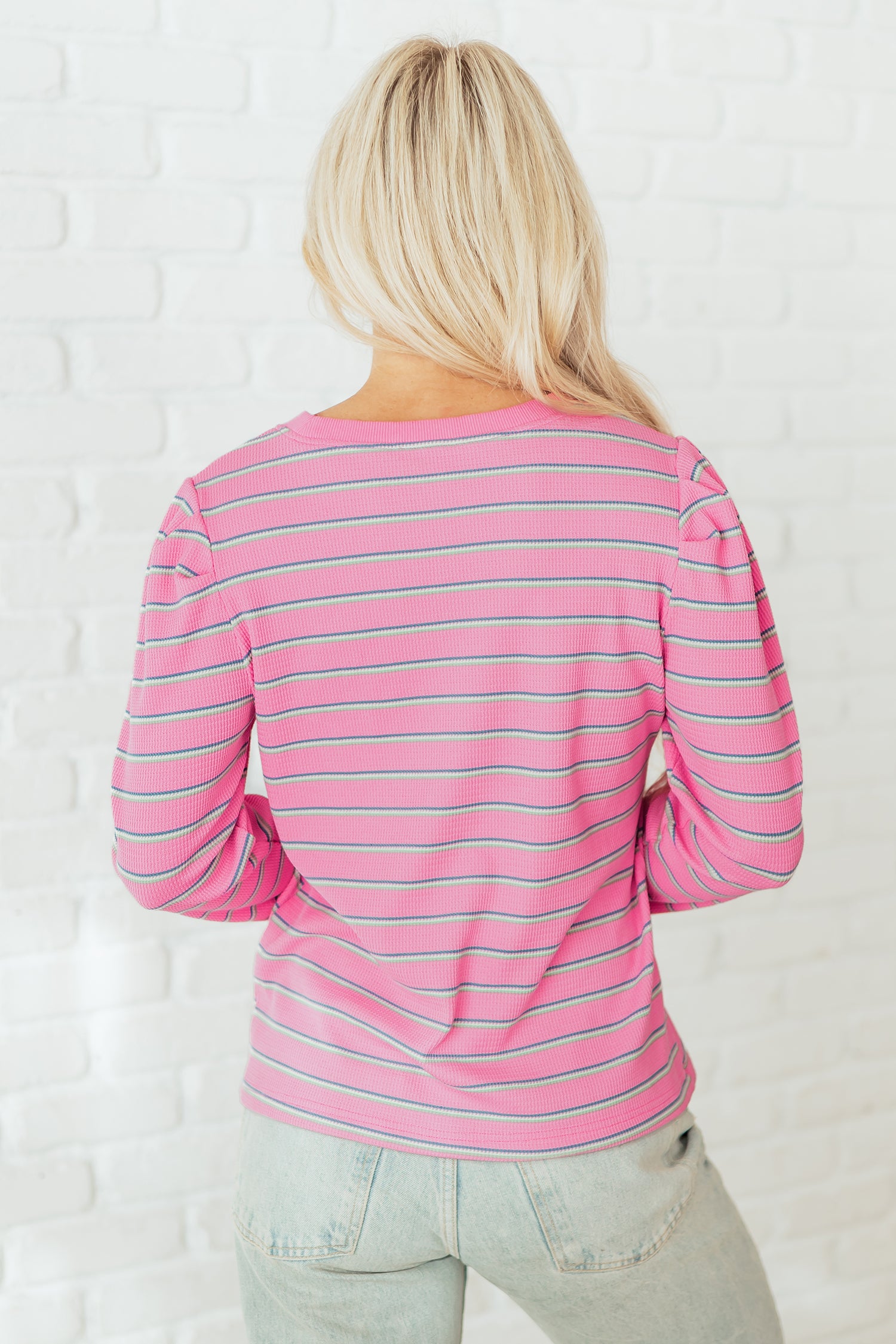 Women's Striped Textured Knit Round Neck Top