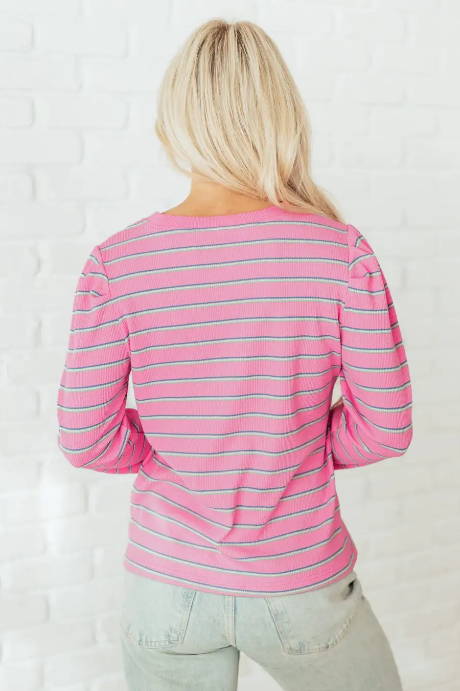 Women's Striped Textured Knit Round Neck Top