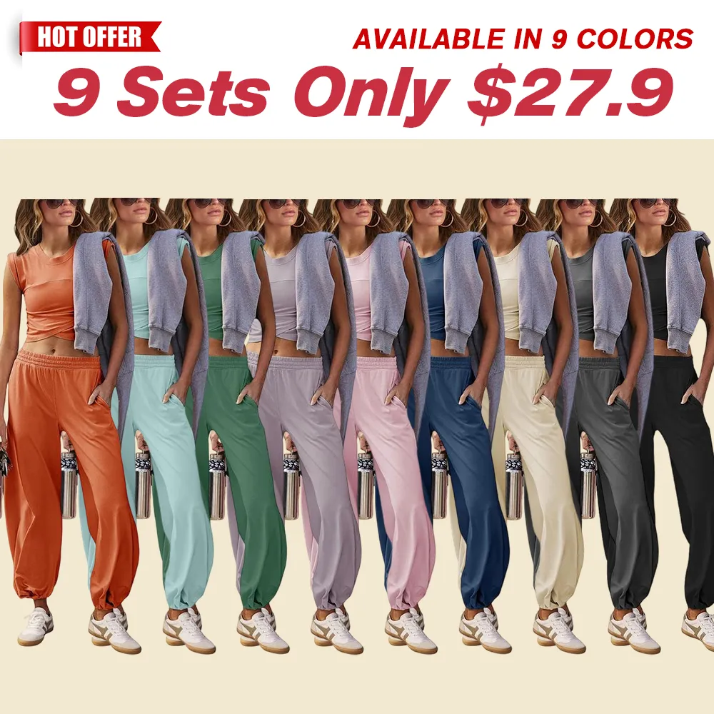 Women's Casual Short-Sleeve T-Shirt and Sweatpants Tracksuit