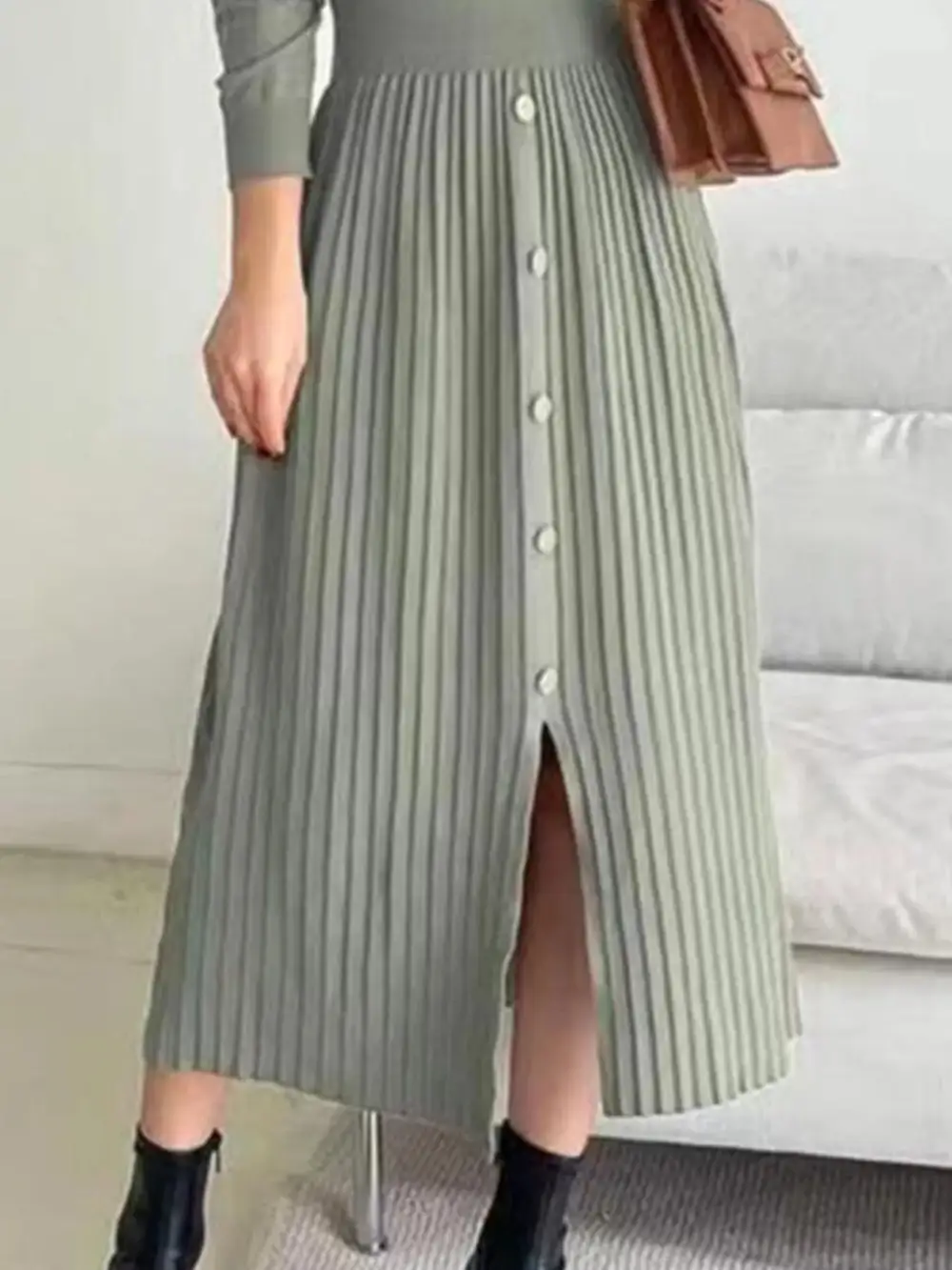 Knit Mock Neck Slit Sweater Dress