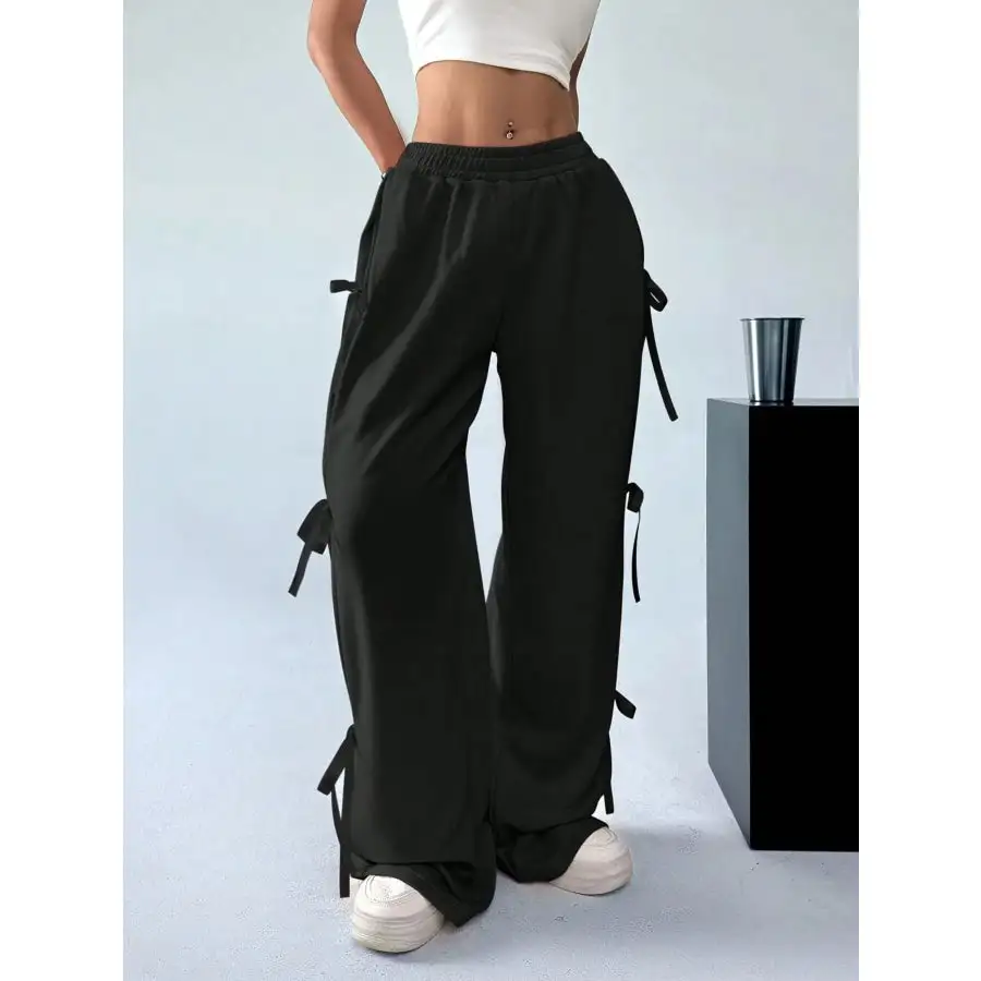 Cargo Wide Leg Pants with Side Tie Details