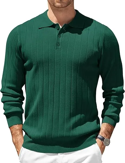 Mens Long Sleeve Knit Polo Sweater