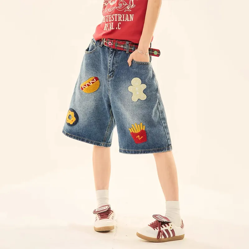 Distressed Embroidered Denim Shorts